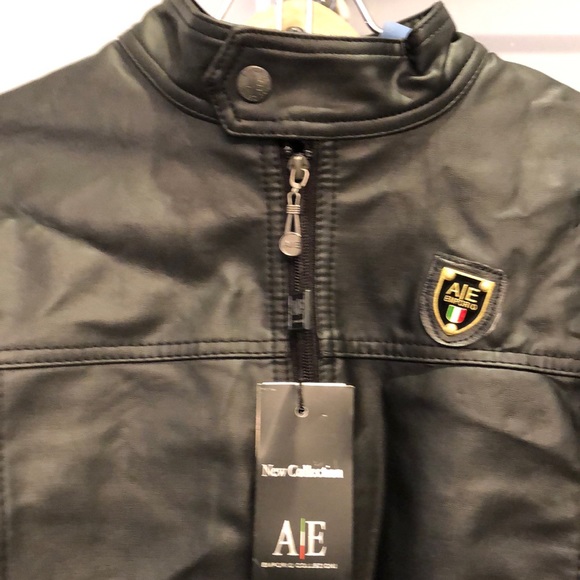 Men’s black leather bomber jacket size small NWT - Picture 2 of 5